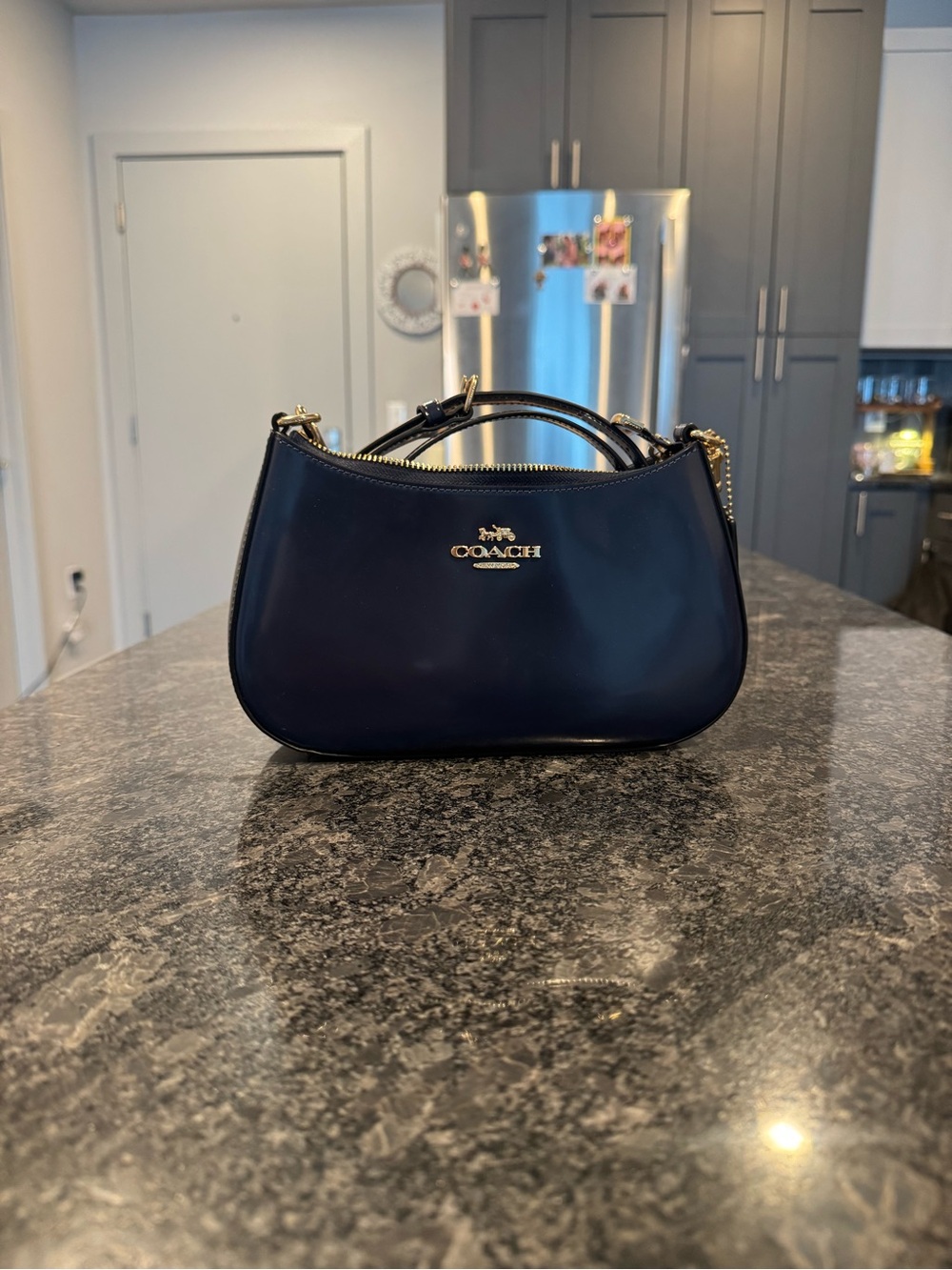 Coach Shoulder Bag in Navy with Gold Hardware